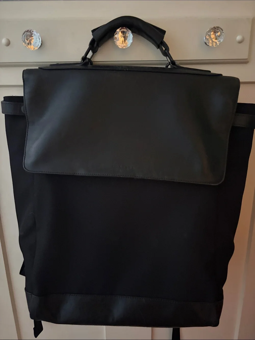 Lo & Sons Rowledge Convertible Backpack Tote Black Nylon Leather Work Travel Bag